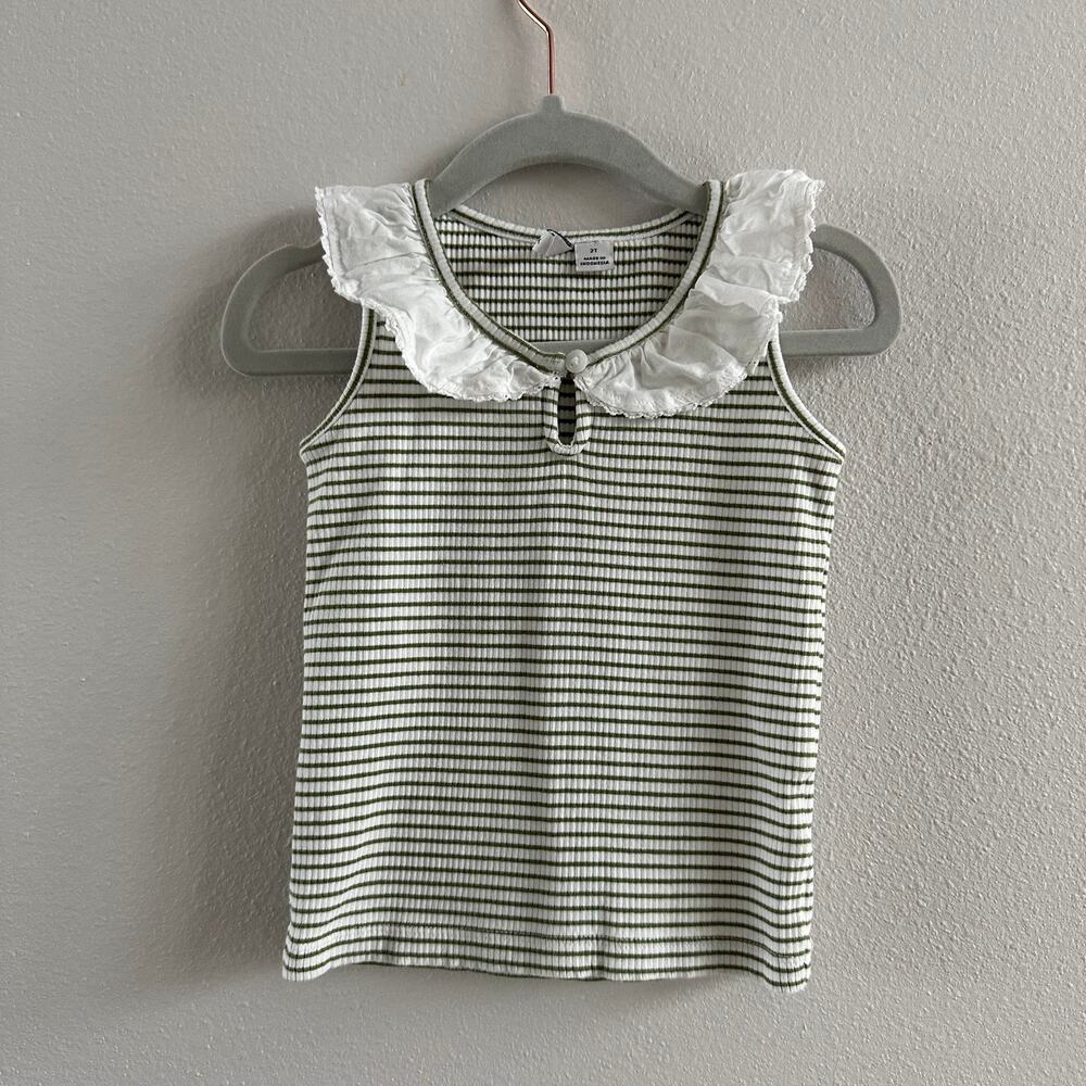 Janie and Jack Striped Ribbed Collar Top 2T
